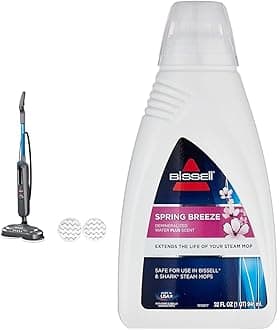 Bundle of BISSELL SpinWave SmartSteam Scrubbing Steam Mop with Rotating Mop Pads + Bissell Spring Breeze Demineralized Water 32 oz, 1394, White