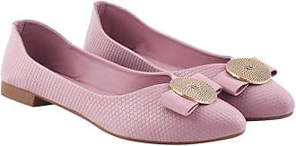 Shoetopia Women's Ballet Flats – Textured Slip-On Bellies with Decorative Bow & Gold Button | Elegant Casual & Office