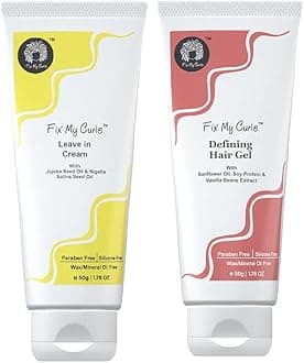 FIX MY CURLS Travel sized Protein Styling Bundle With Defining Hair Gel And Leave In Cream for High - Medium Porosity 2A- 2C hair 50 Gm Each, Multi