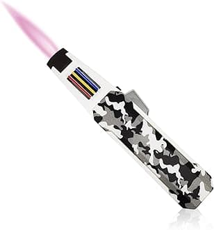 JOBON Solar Beam Torch Adjustable Lockable Firepower Butane Refillable Jet Flame Torch for Lighter Baking Kitchen Grill BBQ Camping (Gas Not Included) (Pink Frame-Camo)