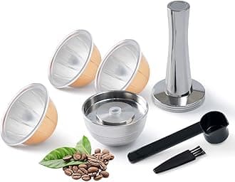 Stainless Steel Vertuo Next Reusable Pod+EMPTY Refillable Alumium Coffee Pods-80+150+230ml Each 6 Pcs + 1Pcs Coffee Capsule Tamper For Reusable nes presso Vertuo Next Pods