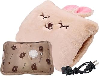 Cute Hot Water Bottle with Soft Cover，Portable Rechargeable Electric Hot Water Bag for Menstrual Cramps，Hot Compress Heating Pad,Plush Bunny Hand Warmer（Spring Impressive Gift）