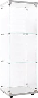 Modern 49'' Contemporary 3-Shelf Case Glass Display Cabinet in Clear with Door, Curio Cabinet Collection Display Case, Floor Standing Bookshelf for Living Room Bedroom Home Office