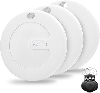 MiLi Key Finder Locator, Apple MFi Certified Portable Bluetooth Tracker Works with Apple Find My(iOS Only), Luggage Tracker Tag with Holder Case for Keys, Pet Wallets, Bags (White 3 Pack)