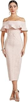 Off Shoulder Bandage Dresses for Women Wedding Guest Party Midi Formal Gowns Evening Dress