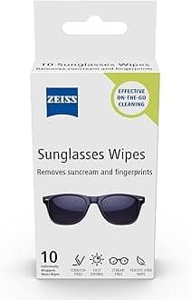 ZEISS Sunglasses Wipes, Removes Fingerprints, Suncream, Dirt, Dust & Oil. Individually Packed Pre-Moistened Wipes Perfect to use at Home or On-The-Go. Fast-Drying and Portable. 8 Packs x 10 Wipes