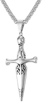 Punk Necklaces Stainless Steel 18K Gold Plated Large Hip Hop Dagger/Knife/Sword/Steampunk Gear/Large Razor Blade Pendant Necklace for Men Women, Chain 22-24 Inches