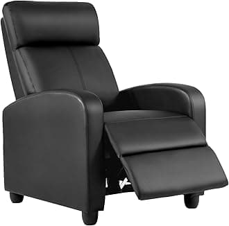 Recliner Chair | No Massage Function | Leather Black | with Lumbar Support, Adjustable Push Back, Wide Armrests, Footrest & Padded Seat | Easy Assembly | for Living Room, Home Theatre