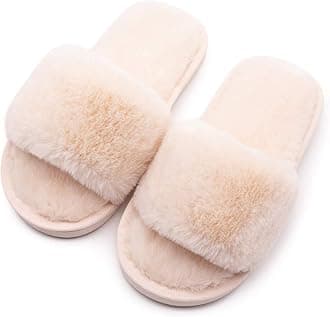 techcity Boys Girls Fuzzy House Slippers Cute Comfy Faux Fur Slip On Fluffy Plush Open Toe Home Slides for Kids Indoor Outdoor Warm Shoes