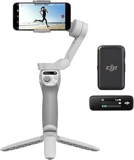 DJI Osmo Mobile SE + DJI Mic (1 Transmitter + 1 Receiver) Vlog Smart Gimbal 3-Axis Smartphone Gimbal Wireless Lavalier Microphone Transmission Distance 250m Small & Ultra Lightweight