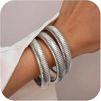 Awinesn18K Gold Plated Bracelets for Women Gold Bangles for Women Chunky Bangle Bracelets for Women Bracelets Stack Tarnish Free Bangle Set of 3 for Women Accessories for Her Gifts