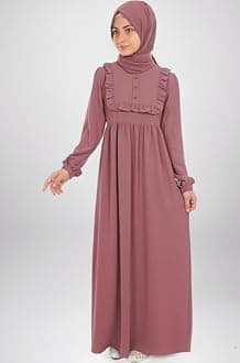 Muslim Closet� Abaya for Young Girls Age Below 14 Years | Kids Abaya with Ruffled Design over chest | Baby Girl Burqa Design (MC-KRFL001)