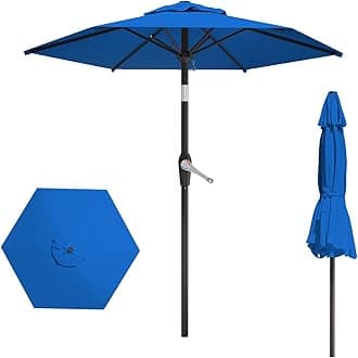 AreSharkAreShark 7.5FT Patio Umbrella Table Market Umbrella w/Tilt and Crank Heavy-Duty Round Outdoor Umbrellas for Garden, Deck, Backyard, Pool and Beach, Royal Blue