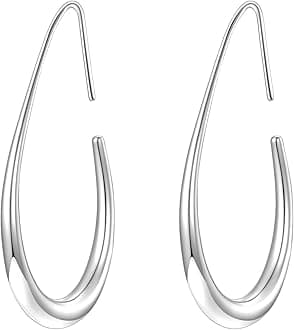 Lightweight Teardrop Hoop Earrings for Women - 14k Gold/White Gold Plated Large Oval Pull Through Hoop Earrings High Polished Statement Jewelry Gift for Women