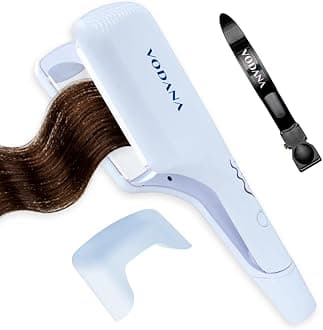 Professional Triple Flow Ceramic Hair Waver - Easy Beach Waves with Embedded Double Barrel Wave Iron. Experience Instant Heat, Long-Lasting Performance, and Quick Heat (1.6 inch, Creamy Blue)
