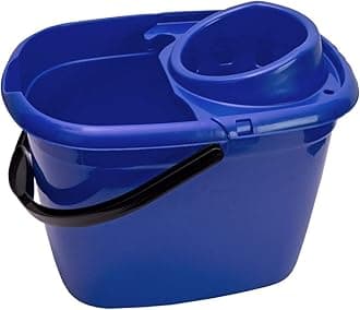 Abbey Plastic Mop Bucket with Wringer 12 Litre – Colour Coded Cleaning Floor Plastic Mop Bucket with Side Lip for Easy Pouring for General and Small Area Cleaning - Blue
