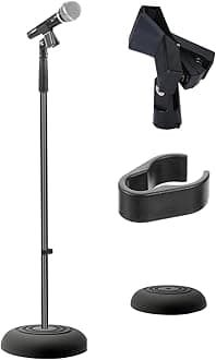 PYLE-PRO Microphone Stand, Microphone Arm, Compact, Stand, Microphone, Height Adjustable (33.5 - 60.5 inches (85.3 - 152.4 cm)), Easy to Carry, Sturdy Base (Diameter Approx. 9.3 inches (23.5 cm)), Concert Studio PMKS5 Pile, Height Adjustable Compact Microphone Stand