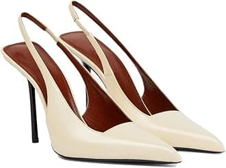 THESHY Women's Pointed Toe High Stiletto Heels Slingback Stretch Slip-on Pumps Backless Patent Leather Fashion Dress Shoes for Women