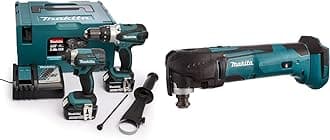 MakitaDLX2145TJ 18V Li-ion LXT 2 Piece Combo Kit comprising DHP458Z and DTD152Z Complete with 2 x 5.0 Ah Li-ion Batteries and Charger Supplied in a Makpac Case & DTM51Z Multi-Tool, 18 V,Blue