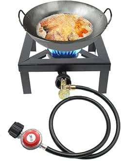 Portable Single Burner Outdoor Gas Stove Propane Cooker with Adjustable 0-20Psi Regulator Hose for Patio Camping, BBQ, Home Brewing, Turkey Fry, Maple Syrup Prep