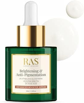 RAS Luxury Oils Brightening & Anti-Pigmentation Advanced Booster Serum | Glowing Skin with 2% Glutathione, 2% Alpha Arbutin, 2% Kojic Acid | Vitamin E & Alpha Arbutin Kojic Acid Serum (30 ml)
