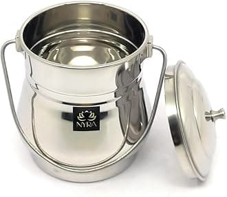 NYRA Stainless Steel Milk Pot/Container with lid | Flat Bottom dolu for ghee