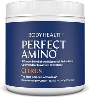 BodyHealthPerfectAmino Powder - BCAA and EAA Powder for Pre and Post Workout - Vegan Amino Acid Energy Drink Powder for Men and Women to Support Lean Muscle and Recovery - Citrus - 30 Servings