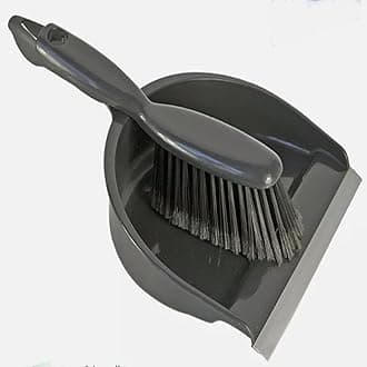 Large Heavy Duty Dustpan and Stiff Brush Set Wide Plastic Hand Held Dust Pan Cleaning Sweeping Garden Office Home Kitchen Broom Household Cleaning Sweep (Grey)