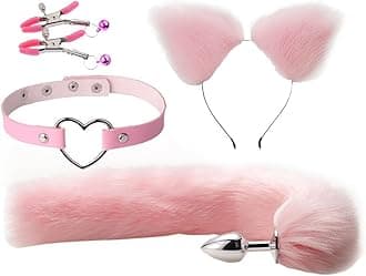 Fox Animal Costume Set Cat Ear Headband Bunny Fox Tail Furry Anal Plug Leather Choker Heart Necklace Bell Nipple Breast Clamp Clip Valentines Day Cosplay