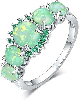 Silver Plated Green/Pink/White Fire Opal Ring Emerald Gemstone Ring Size 5-12