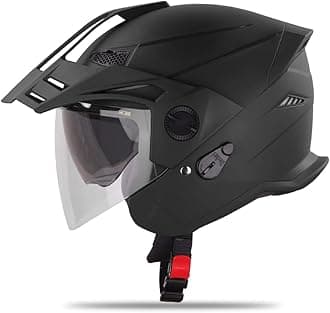 Steelbird SBH-23 GT Plus Open Face ISI Certified Helmet with Inner Sun Shield (Medium 580 MM, Dashing Black)