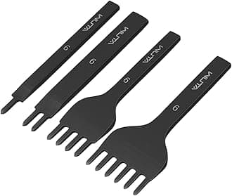 Leather Hole Punch Tool Pricking Iron Hole Puncher 6mm 1/2/4/6 Prong Tooth Lacing Diamond Stitching Chisel Set for DIY Leather Craft Kits (Black)