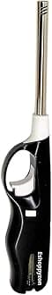 Refilable Gas Lighter for Kitchen Gas Stove Adjustable Gun Flama Matchless Flame Lighter and Multipurpose Use for Candle, Diya, Barbecue, Incense, Baking (Black- Plastic)