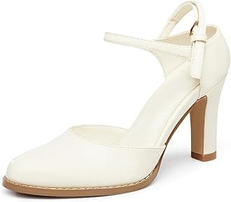 Coutgo Womens Chunky High Heels Closed Pointed Toe Ankle Strap Pumps Vintage D'Orsay Dress Party Shoes