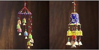 eCraftIndia handicrafted Decorative Wall/Door/Window Hanging Bells Wind Chimes Showpiece & eCraftIndia Cotton Door Hanging (Multicolour, 5 X 5 X 14 Inch)