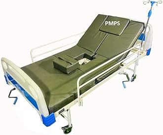 PMPS 3 in1 Commode Bed with Head Elevation for Disabled Person I Left & Right Turn for Diaper Change I Safety rails I IV Pole I Head wash basin I Food table I Wheels for bedridden patient at home