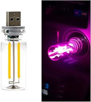 USB LED Car Atmosphere Light, Mini Vehicle Ambient Interface Charging Lighting Bottle, Portable Automotive Night Lamp Decoration Accessories, Universal for SUV, Sedan, Truck (Pink)