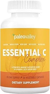 - Essential C Complex - Vitamin C Supplement for Immune Support - 1 Pack, 450mg - Organic Superfoods Unripe Acerola Cherry, Camu Camu, Amla Berry - No Synthetic Ascorbic Acid - USA Made