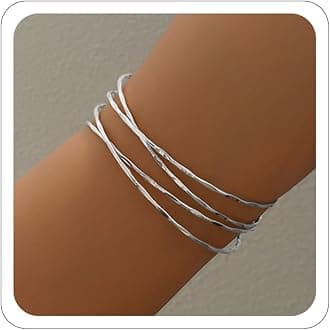 Women's 18k Gold Plated Arm Cuff Bracelet - Minimalist Silver Upper Arm Cuff for Cool