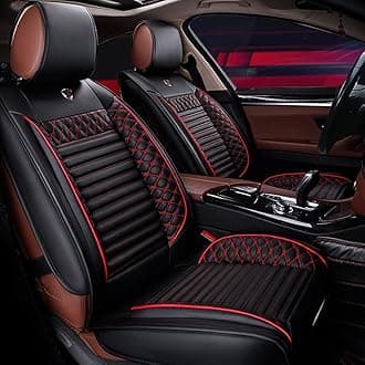 Custom Car Seat Covers Fit for Focus 2010-2018 5-Seat Full Set All Weather PU Leather Front Rear Seat Protector with Waterproof Airbag Standard Edition Black Red