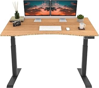 FLEXISPOT E6 Pro Oval Leg Dual Motor 3 Stages Bamboo Electric Standing Desk 60x30 Inch Whole-Piece Board Height Adjustable Electric Sit Stand Up Desk (Black Frame + Bamboo Curved Desktop)