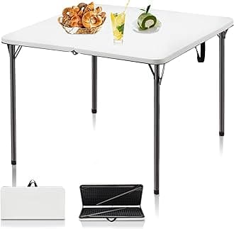 Kasunpul 34" Folding Table, Portable Square Folding Card Table with Collapsible Legs & Carrying Handle, Plastic Tables for Camping,Picnic, Office, Party, White