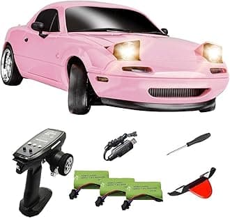 LDRC 1804 Pro RC Drift Car Model with Gyro, 1/18 Scale RWD Full Proportional Control RTR Mini Racing Drift Car for Adult, Alloy Body Shell - 3 Battery