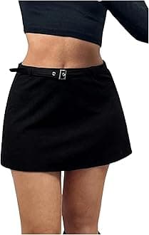 MakeMeChic Women's Mini Skirt with Shorts Aline Micro Skort Y2K Short Skirt Belted Black X-Small