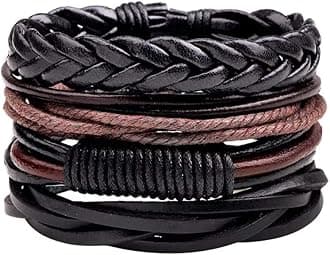 Multicolour Genuine Leather Stylish Bracelets for Men and Boys-(9870b, Set of 4)
