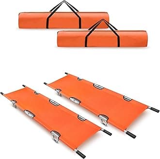 2 Pack Folding Stretcher for Medical Emergency with Heavy Duty Handles, Straps and Carrying Case, High-Grade Aluminum Alloy Portable Travel Emergency Medical Stretcher for Patient Transport (Orange)