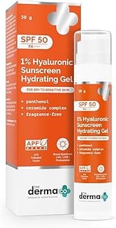The Derma Co 1% Hyaluronic Sunscreen Hydrating Gel SPF 50 PA++++ | For Dry, Sensitive Skin | Lightweight Texture | No White Cast | UVA/UVB, Broad Spectrum Protection & Blue Light Protection | Non- Comedogenic | Clinically Tested - (In -Vivo) | Tan Protection | Photostable | For Men & Women | 50 g