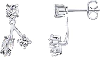 14K Gold Plated Cubic Zirconia Earrings Jacket for Women - Sterling Silver Posts Dainty CZ Front and Back Double Studs - Statement Ear Jacket Earrings for Women