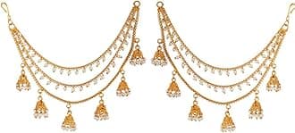 Women's Golden Gold Plated Long Hair Chain Jewellery Earring