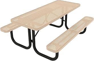 COATEDOUTDOORFURNITURE Heavy-Duty Portable Outdoor Picnic Table, Thermoplastic Coated Punched Steel Commercial-Grade Patio Dining Furniture Made in America (6ft Rectangular, Tan)